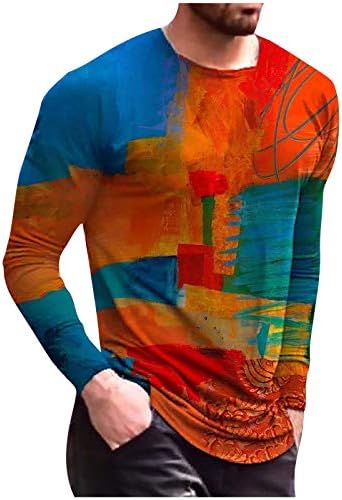 BEUU erkek Soyut Graffiti Sokak Baskı Rahat Çizim Elemanı T-Shirt Yuvarlak Boyun Trend Uzun Gömlek Erkekler için