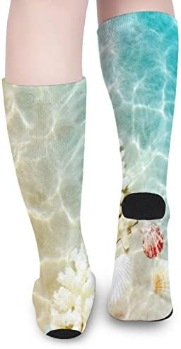 Denizyıldızı Mercan ve Deniz Kabuğu Plaj Baskılı Renk Eşleştirme Çorap Atletik Diz Yüksek Çorap Kadın Erkek