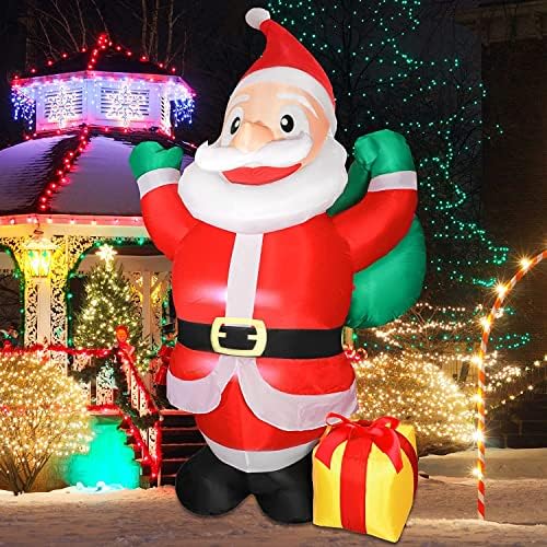 zukakıı 8FT noel şişme Noel baba açık süslemeleri ile LED ışıkları, büyük hava havaya uçurmak Santa Décor gümrükleme