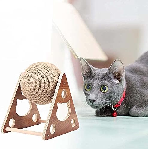 Ahşap Kedi Alıcı Koşu Bandı Topu Oyuncak Kedi Taşlama Pençe Sisal Halat Topu, Kedi Tırmalama Topu Standı, interaktif