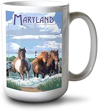 Lantern Press Maryland, Pony Swim (%100 Pamuklu Kanvas Yeniden Kullanılabilir Tote Çanta)