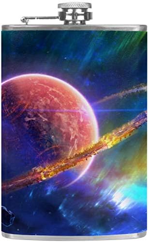 Cep Şişesi Likör için Paslanmaz Çelik Sızdırmaz Huni ile 7.7 oz deri kılıf Büyük Hediye Fikri Şişesi-Nebula Planet