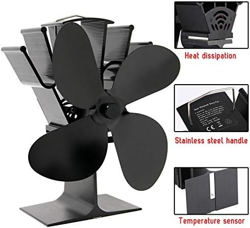 MIFOR YYYSHOPP siyah soba Fan 4 bıçak şömine Fan ısı Powered ahşap brülör çevre Fan dostu sessiz ev verimli ısı (renk: