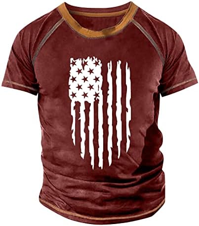 RTRDE erkek Gömlek Raglan T-Shirt Retro Kısa kollu Yuvarlak Boyun Bağımsızlık Günü Baskı Gömlek Tops