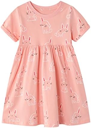 KAGAYD Kızlar Boho Elbise Kız Elbise Yaz Kız Yeni Kısa Kollu çocuk Etek Sevimli Tavşan rahat elbise Sundress Günlük