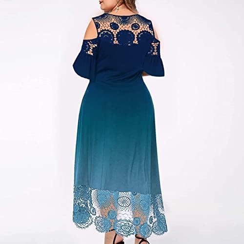 Kadın Artı Boyutu Yaz Elbiseler Soğuk Omuz Dantel Degrade Maxi Elbise Fırfır Kollu 2023 Zarif Sundress