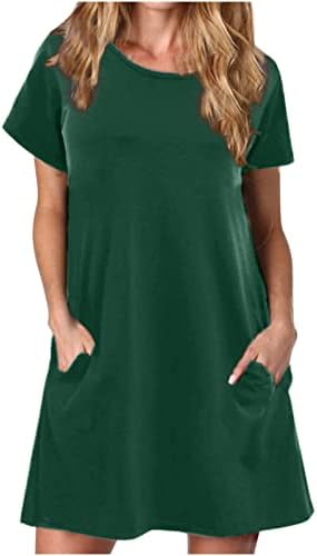 gakvbuo Gömlek Elbise Kadınlar için 2023 Rahat Kısa Kollu Yaz Mini Elbise Crewneck Katı Gevşek Tunik Kısa Elbise