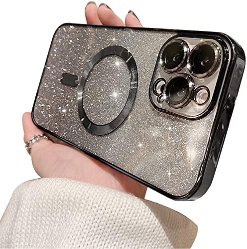 IPHONE 14 Pro Max Kılıf ile Uyumlu MİNSCOSE,Lüks Manyetik Glitter Kaplama Bling Sparkle Parlak Tampon, Kamera Koruyucu