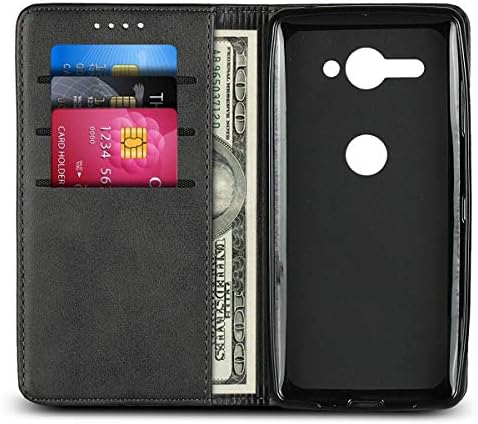 Cep telefonu Flip Case Deri Cüzdan Kılıf Sony Xperia XZ2 Kompakt, Premium Vegan Deri Kılıf [Darbeye Dayanıklı TPU