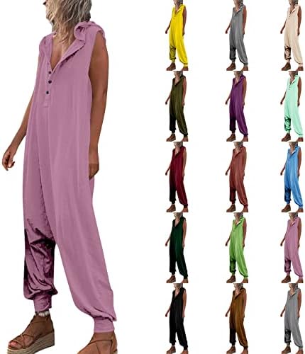 MtsDJSKF Bayan Smokin Kıyafet Düğme Kapşonlu Kolsuz Pantolon Tulum Pantolon Yaz Uzun Tulumlar