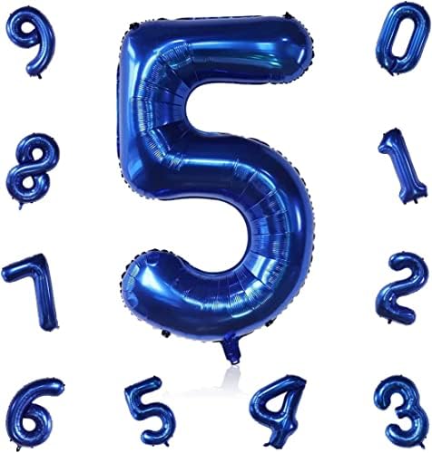 40 İnç Lacivert Numarası 5 Balon, Büyük Koyu Mavi Numarası Folyo Balonlar 0-9 Jumbo Dijital Kraliyet Mavi Balonlar